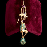 Egyptian Revival Sphinx & Faience Gilt Silver Earrings