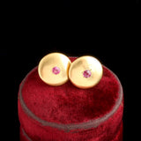 Retro French Ruby Disc Stud Earrings