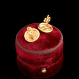 Retro French Ruby Disc Stud Earrings