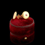 Retro French Ruby Disc Stud Earrings