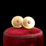 Retro French Ruby Disc Stud Earrings