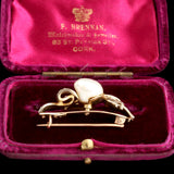Late Georgian Baroque Pearl & Diamond Heart & Arrow Brooch