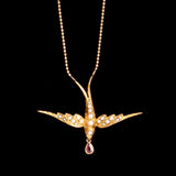 Edwardian Pink Topaz & Seed Pearl Swallow Necklace