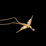 Edwardian Pink Topaz & Seed Pearl Swallow Necklace