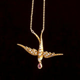Edwardian Pink Topaz & Seed Pearl Swallow Necklace