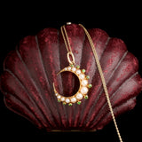 Late Victorian Pearl & Demantoid Garnet Crescent Moon Necklace