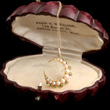 Late Victorian Pearl & Demantoid Garnet Crescent Moon Necklace
