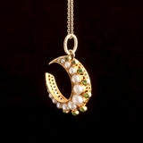 Late Victorian Pearl & Demantoid Garnet Crescent Moon Necklace