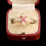 Victorian Pearl & Ruby "X" Ring