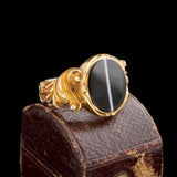 Victorian Scrolled Shoulder Banded Agate Ring