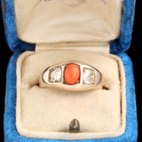 Victorian Coral & Diamond Three Stone Ring