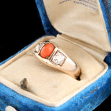 Victorian Coral & Diamond Three Stone Ring