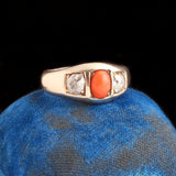 Victorian Coral & Diamond Three Stone Ring