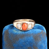 Victorian Coral & Diamond Three Stone Ring