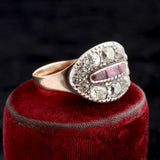 Georgian Old Mine Cut Diamond & Ruby Cluster Ring